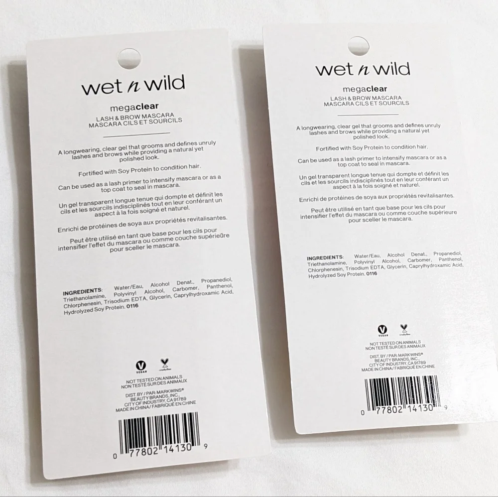 Wet n Wild Mega Clear Lash and Brow Mascara, Tame & Define, Bundle of Two